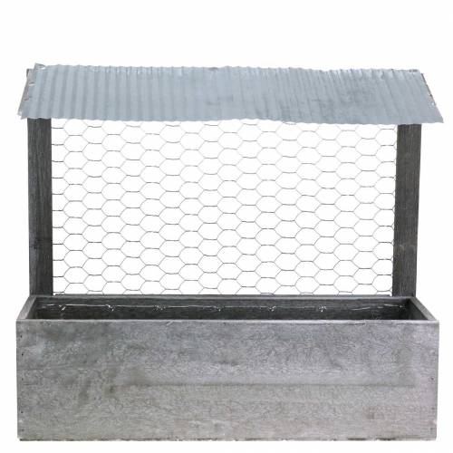 Floristik24 Planterbox trä med tenntak och kanintråd tvättad grå 38 × 13,5 cm H34cm