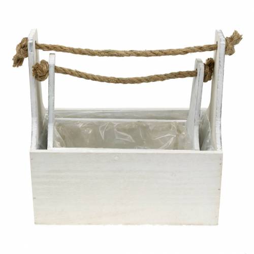 Floristik24 Växtlåda verktygslåda med handtag trälåda vit 27 × 15 cm / 22 × 10,5 cm