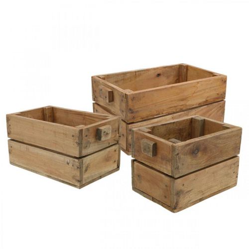 Floristik24 Trälåda, blomlåda, plantering, planteringsset naturlig L45 / 36 / 27cm H20,5 / 18 / 17cm set om 3