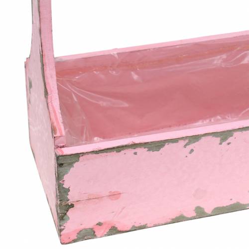 Floristik24 Växtkorg verktygslåda med jutehandtag rosa begagnad look 28x12x24cm 1 st