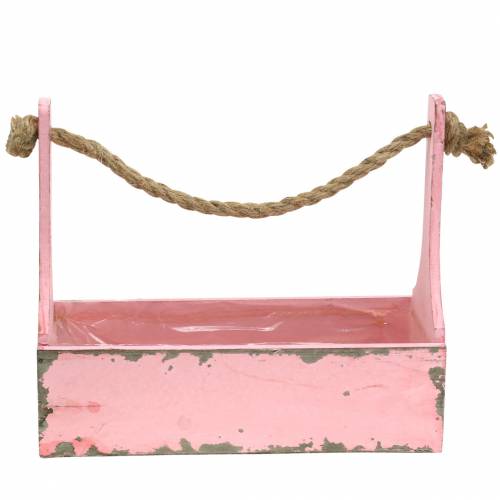 Floristik24 Växtkorg verktygslåda med jutehandtag rosa begagnad look 28x12x24cm 1 st