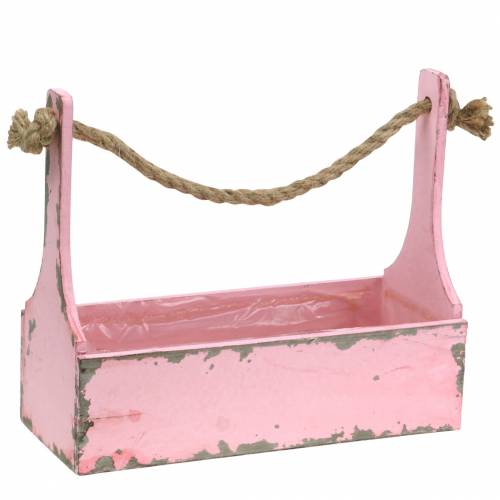 Floristik24 Växtkorg verktygslåda med jutehandtag rosa begagnad look 28x12x24cm 1 st