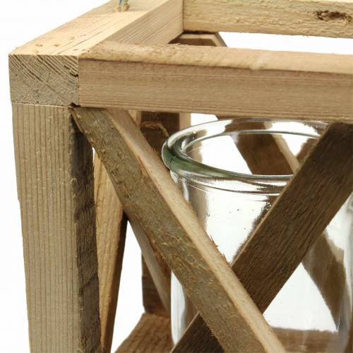 Floristik24 Dekorativ trälykta med naturglas 14x14cm H17cm