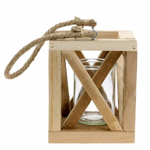 Floristik24 Dekorativ trälykta med naturglas 14x14cm H17cm