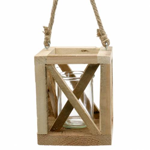 Dekorativ trälykta med naturglas 14x14cm H17cm