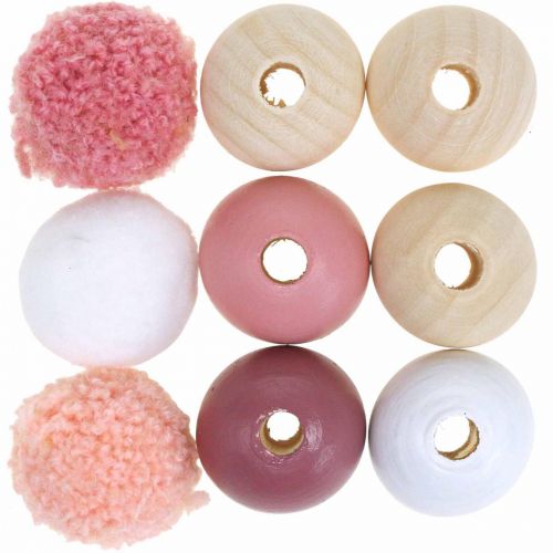 Träpärlor träkulor för hantverk rosa sorterade Ø3cm 36st
