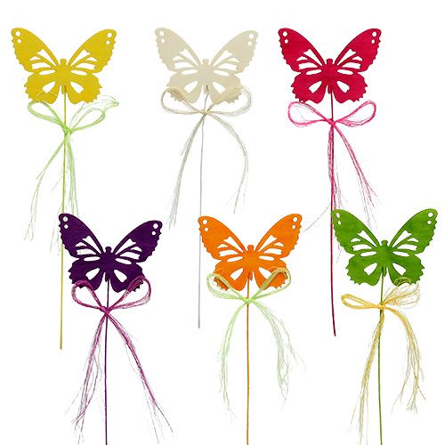 Floristik24 Träfjärilar på tråden blandade färger 8 cm 24 st