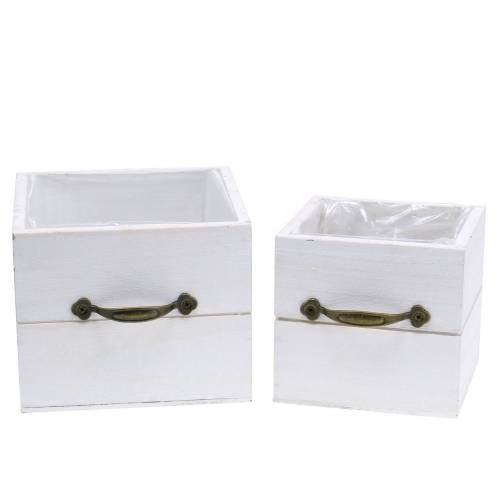 Planteringslåda trälåda vit 15x15/12x12cm set om 2