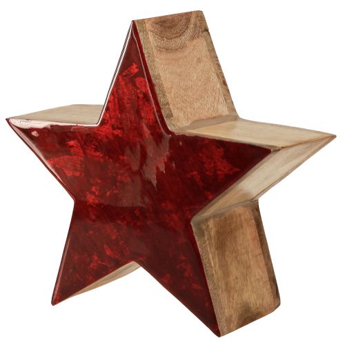 Artikel Trästjärna naturlig röd stjärndekoration av mangoträ Ø24x10cm