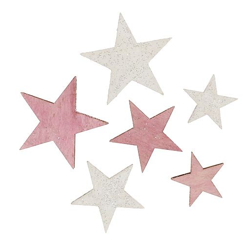 Floristik24 Trästjärna 3-5 cm rosa / vit med glitter 24st