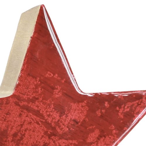 Floristik24 Trästjärna röd naturlig stjärna mangoträ bordsdekoration Ø10cm 3 st