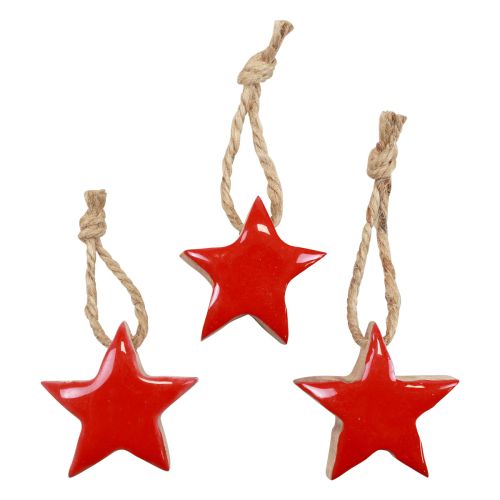 Artikel Trästjärna julgransdekorationer röda, naturliga dekorativa stjärnor 5cm 24st