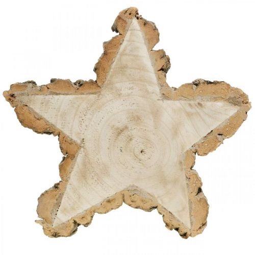 Floristik24 Trädskiva, ljusbricka stjärna, adventsdekoration, dekorativ bricka av naturligt trä Ø23cm