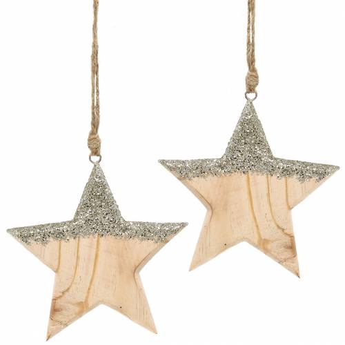 Dekorativ hängare trästjärns glimmer 14,5 cm 2st