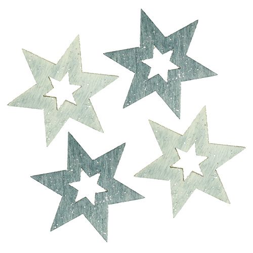 Floristik24 Trästjärnor 4cm grå med glitter 72 st