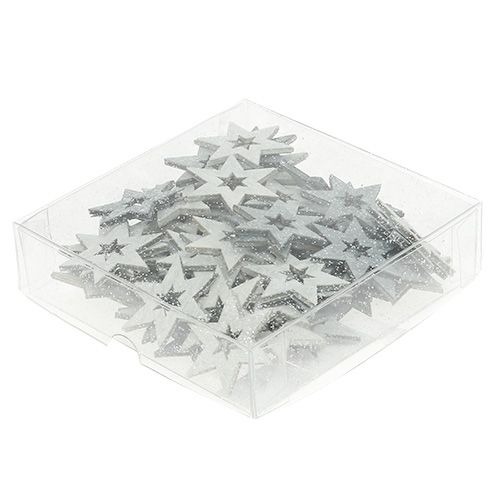 Floristik24 Trästjärnor 4cm grå med glitter 72 st
