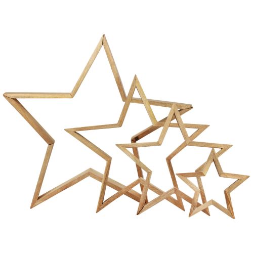 Floristik24 Trästjärnor trädekoration dekorativa trästjärnor 16,5–46,5 cm set om 4