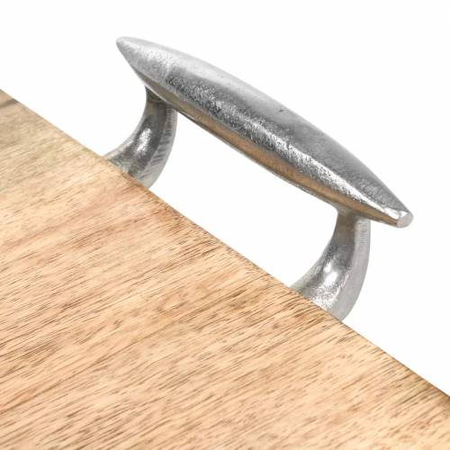 Floristik24 Träbricka med handtag mango, naturmetall, silver 46 × 25cm