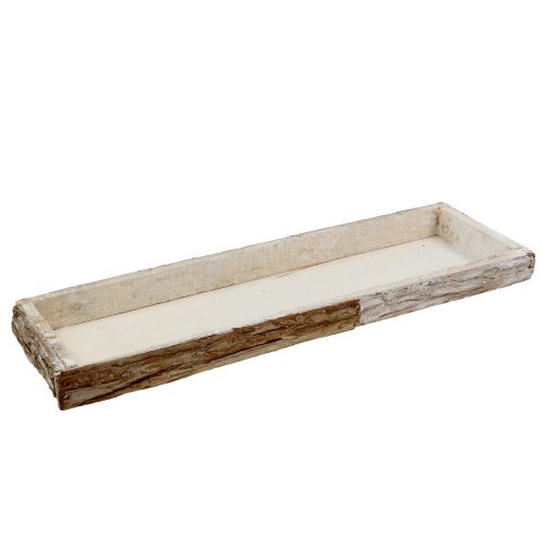 Floristik24 Träbricka med naturlig bark, tvättad vit 59cm x 20cm