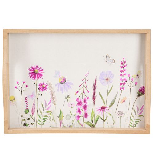 Artikel Träbricka rektangulär natur blommor fjäril L35cm