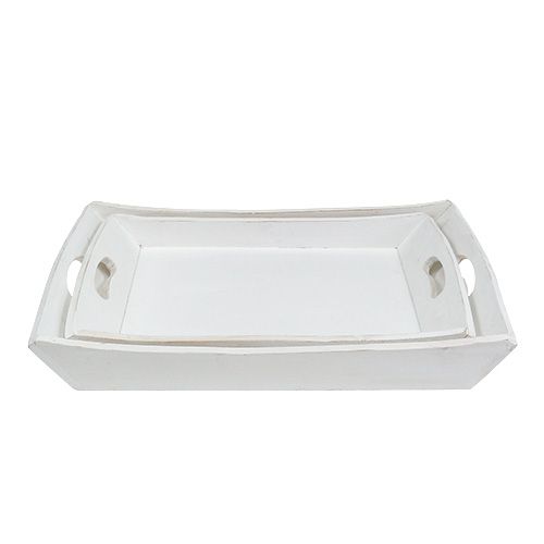Floristik24 Träbricka 2-set 42x28 / 35,5x24cm vit