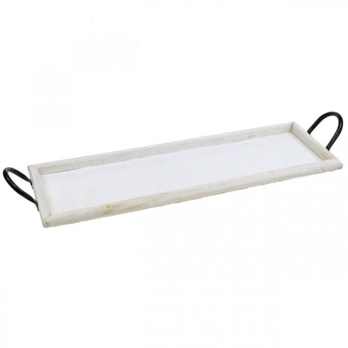 Fack för dekoration, växtfat med handtag, träljusfack vittvättat L50cm