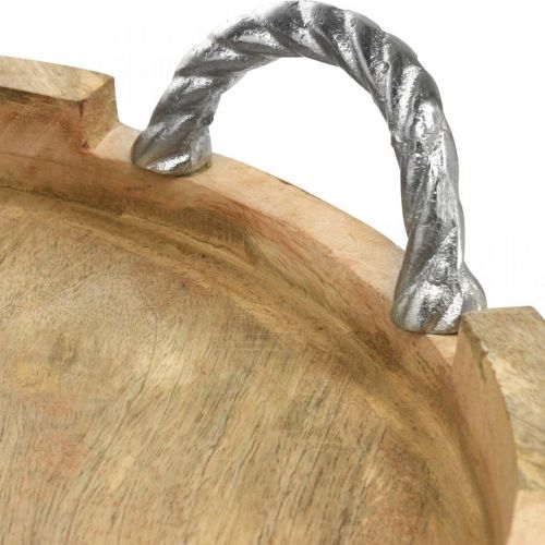 Floristik24 Träbricka med handtag, bordsdekoration runt äkta trä, metall natur, silver Ø40,5cm