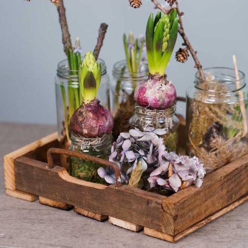 Floristik24 Träbricka med metallhandtag natur 20/25 / 30cm uppsättning 3