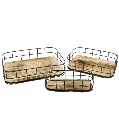 Floristik24 Träbricka med metallkant 45cm 35×25/29×19/42×14cm set om 3