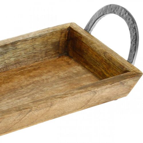 Floristik24 Mangoträbricka, dekorativ skål med metallhandtag, bordsdekoration L39,5cm