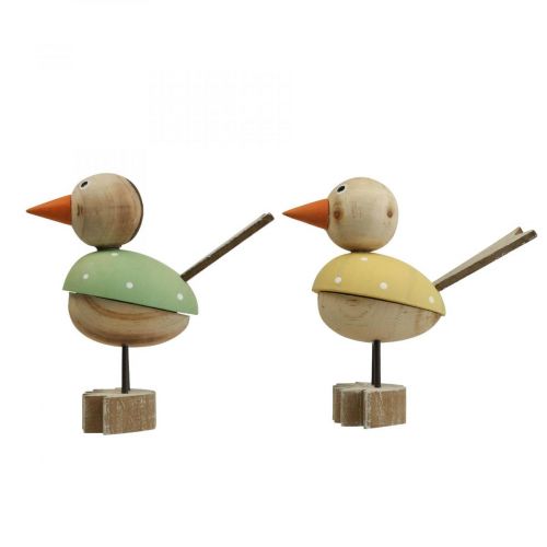 Trä fågel deco figur fönsterdekoration vår gul/grön H15cm 2st