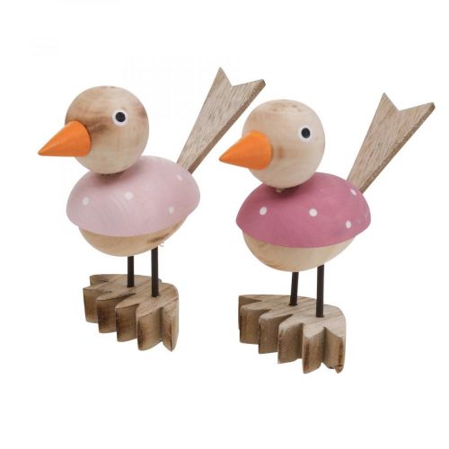 Artikel Trä fågel deco figur fönsterdekoration vårrosa H15cm 2st