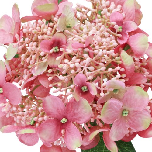 Artikel Hortensia konstgjord rosa och grön trädgårdsblomma med knoppar 52cm