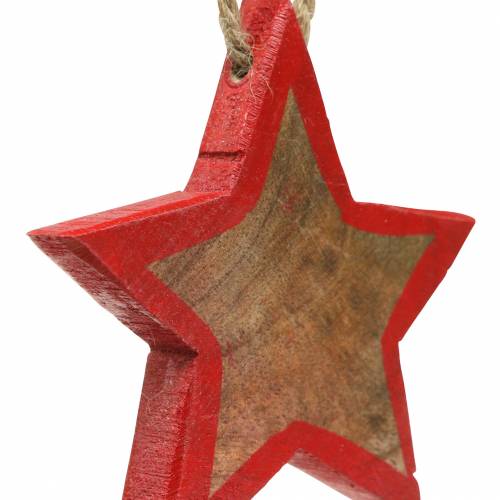 Artikel Juldekoration trästjärna naturlig / röd 8 cm 15st
