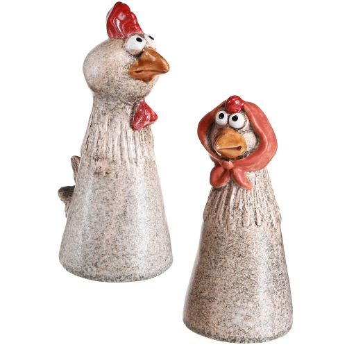 Floristik24 Keramiska dekorativa kycklingar påsktupp och höna H20/22cm 2 st