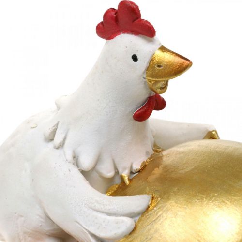 Floristik24 Dekorativa kycklingar med påskägg, påskkycklingar, guldägg, påskdekoration H12/11cm set om 2