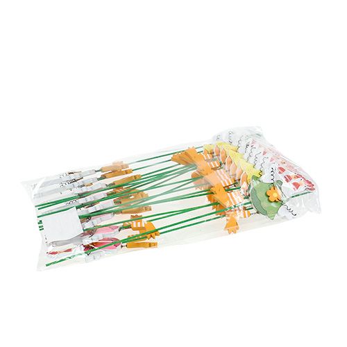 Floristik24 Kyckling med blommasorter. på stången 15st