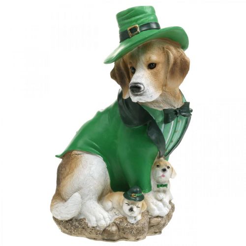 Beagle i hatt St. Patrick&#39;s Day Hund i kostym Trädgårdsdekor Hund H24,5 cm