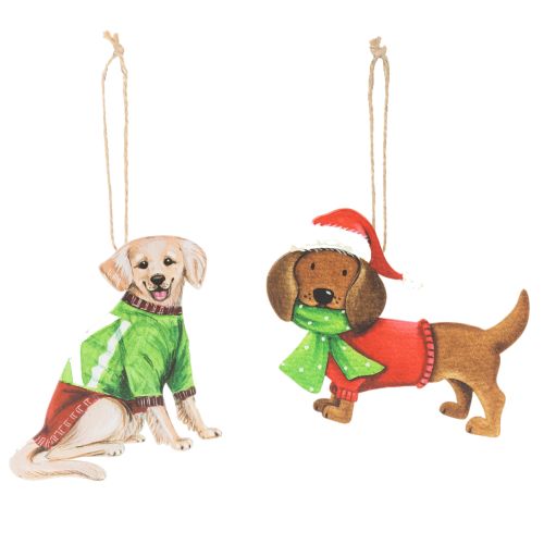 Hundjulprydnad, Dekorativ hängande prydnad, Hund med halsduk och mössa, 12 cm, 2 stycken köpa | Floristik24.se