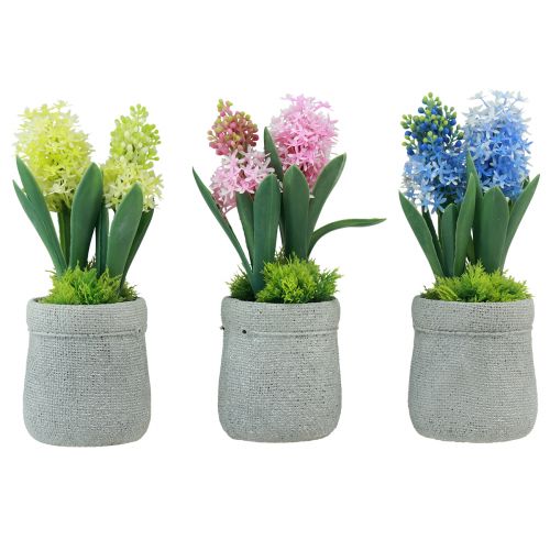 Floristik24 Hyacint konstgjord i kruka gul rosa blå H23cm 3st