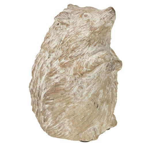 Höstdekorationsfigur igelkott i gjuten sten, vitkalkad, H14,5 cm
