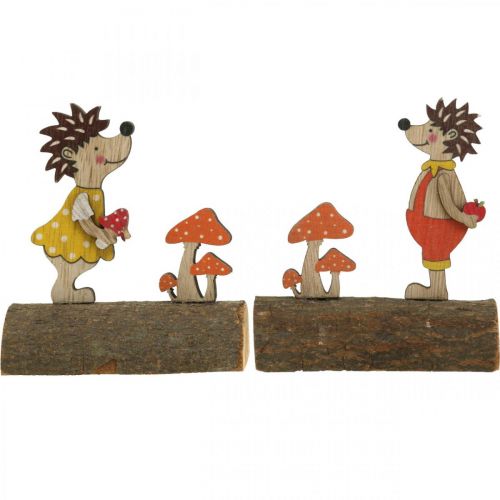 Artikel Igelkott med svamp Höstfigur trä igelkott Gul/Orange H11cm Set om 6