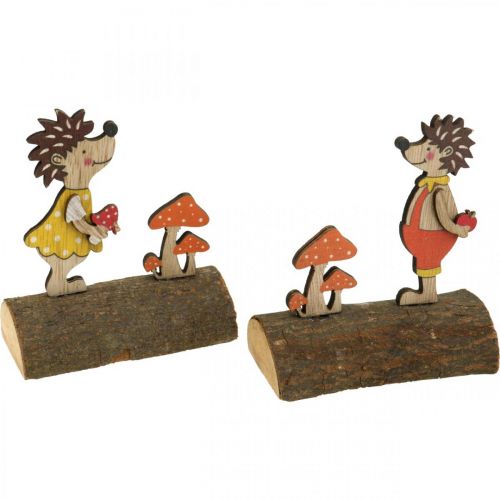Igelkott med svamp Höstfigur trä igelkott Gul/Orange H11cm Set om 6