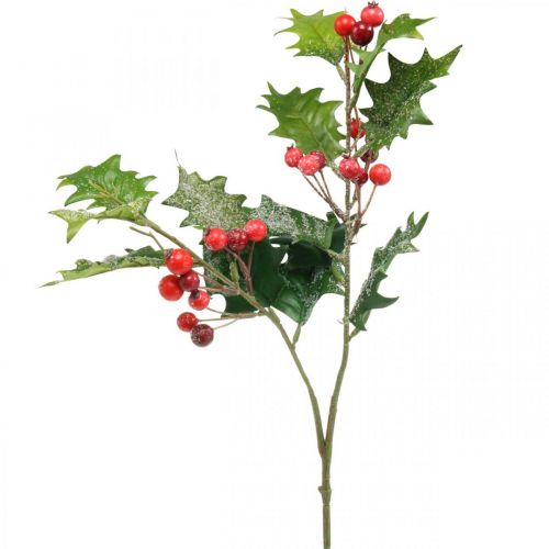 Floristik24 Konstgjord hollygren, vinterbär, juldekorationer, holly snötäckt grön, röd L63cm