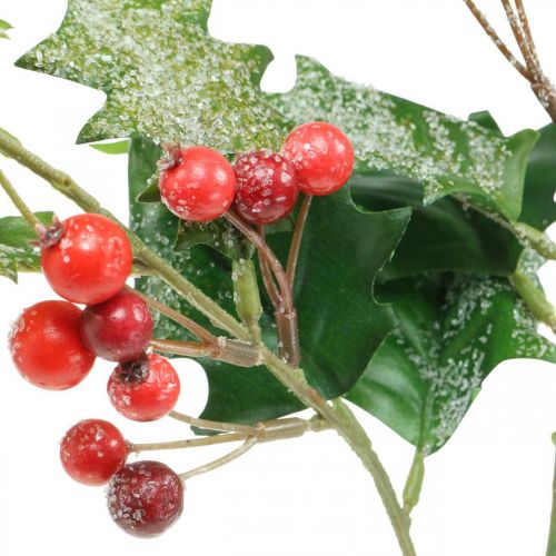 Floristik24 Konstgjord hollygren, vinterbär, juldekorationer, holly snötäckt grön, röd L63cm