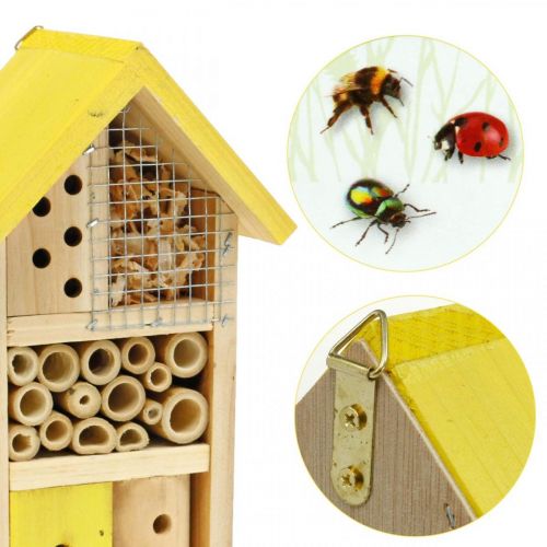 Artikel Insekthotell gul trä insekt hus trädgård häckande låda H26cm