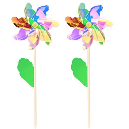 Artikel Skimrande pinwheel blomma med löv väderkvarn Ø17,5cm 2st