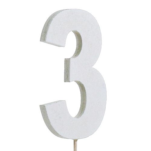 Jubileumsnummer &quot;3&quot; på pinnen vit L27cm 10st