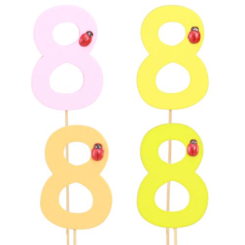 Artikel Jubileumsnummer &quot;8&quot; färgglad nummerplugg trä 7,5cm 16 st