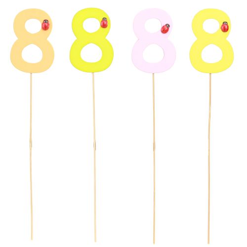 Artikel Jubileumsnummer "8" färgglad nummerplugg trä 7,5cm 16 st